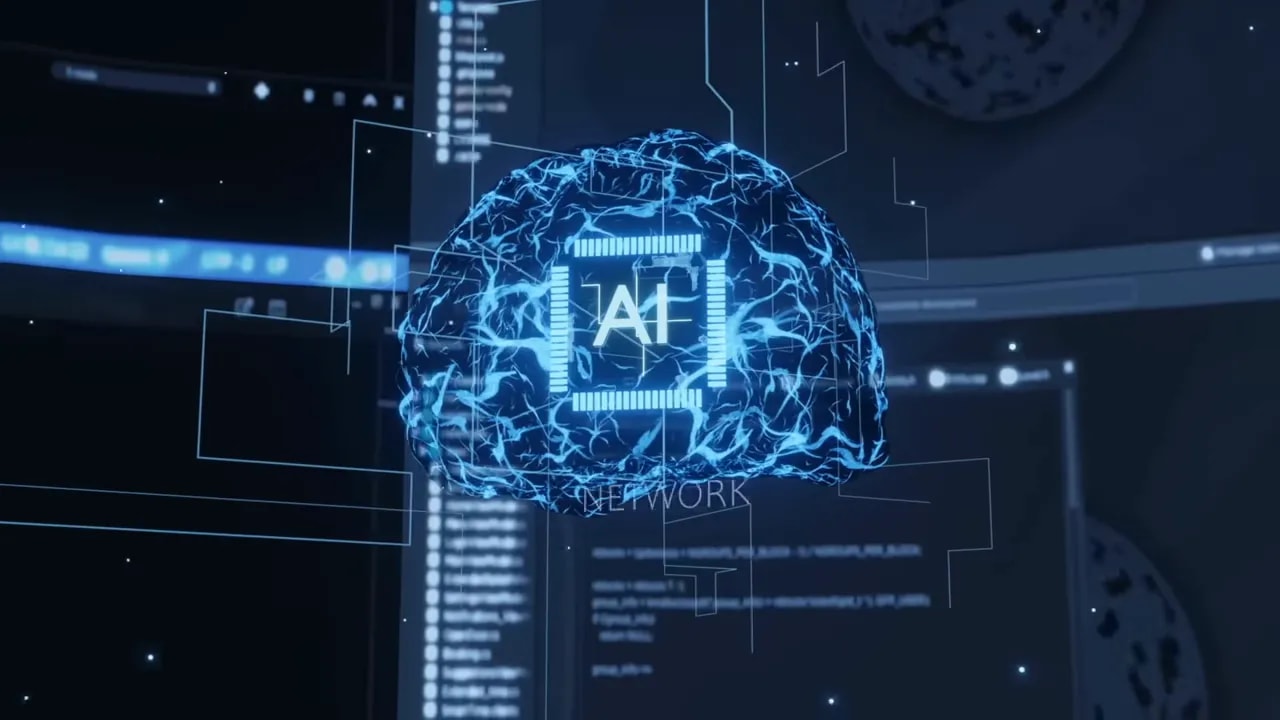 AI chip and brain circuit visualization above computer system screens symbolizing AI oversight