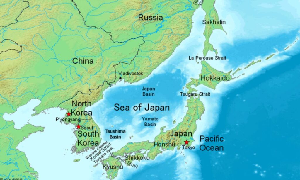 japan and korea map