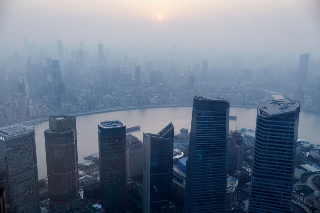 misty cityscape shanghai china s