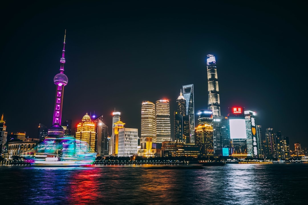 China city skyline evening lights