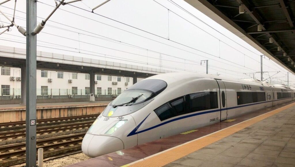 high speed train at the platform in a railway china